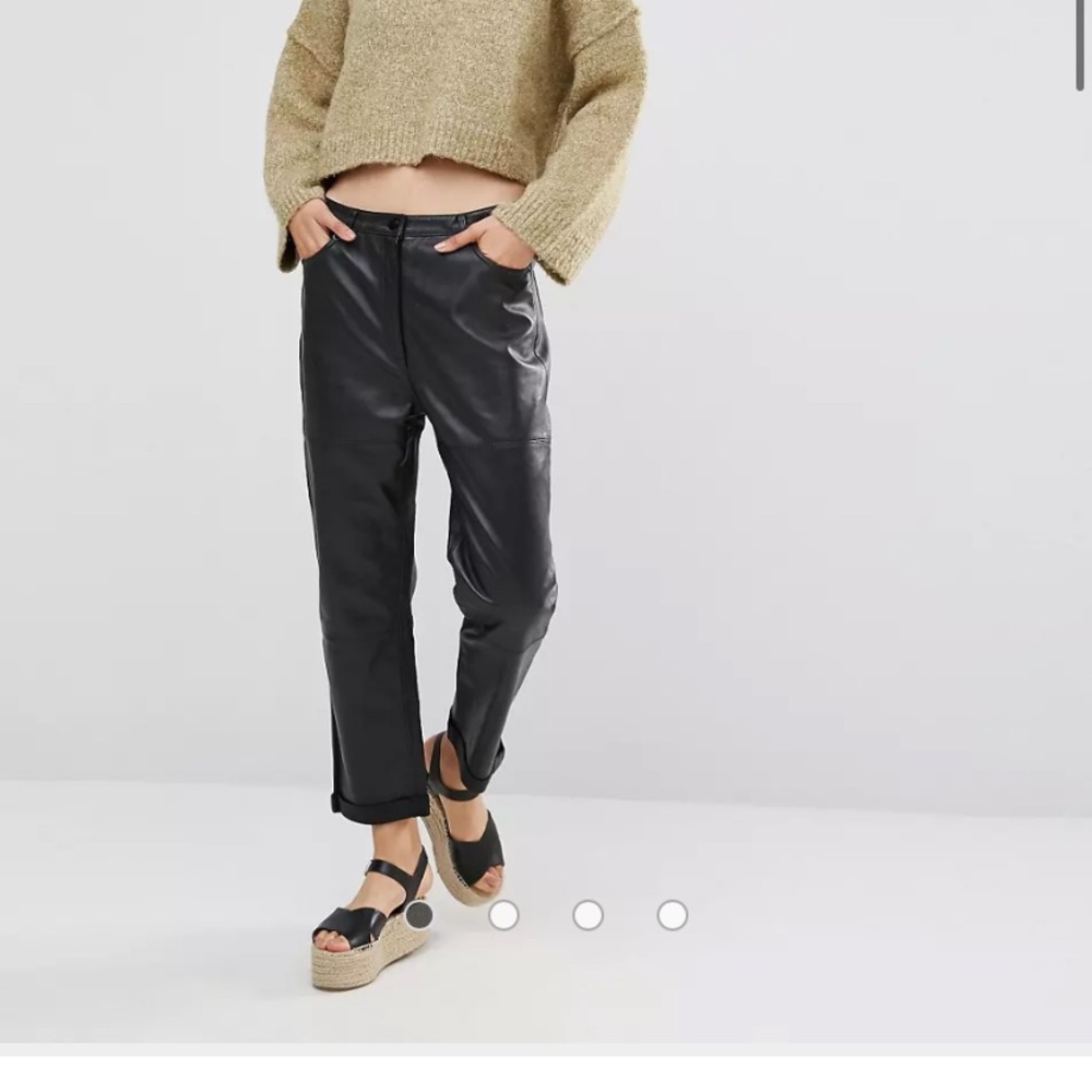 Beige Leather Faux Pants